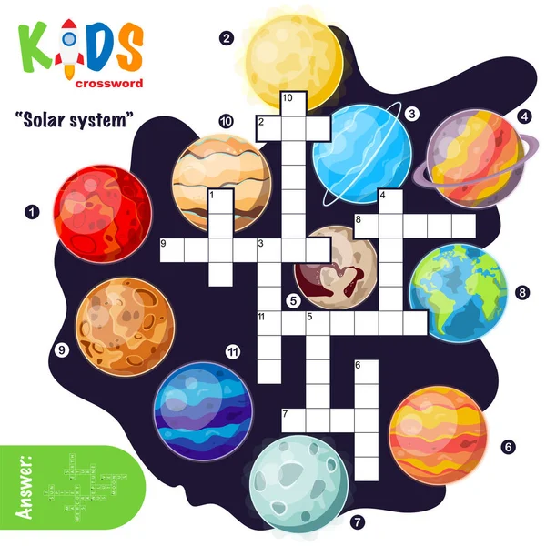 Crucigrama Fácil Sistema Solar Para Niños Escuela Primaria Media Divertida — Archivo Imágenes Vectoriales