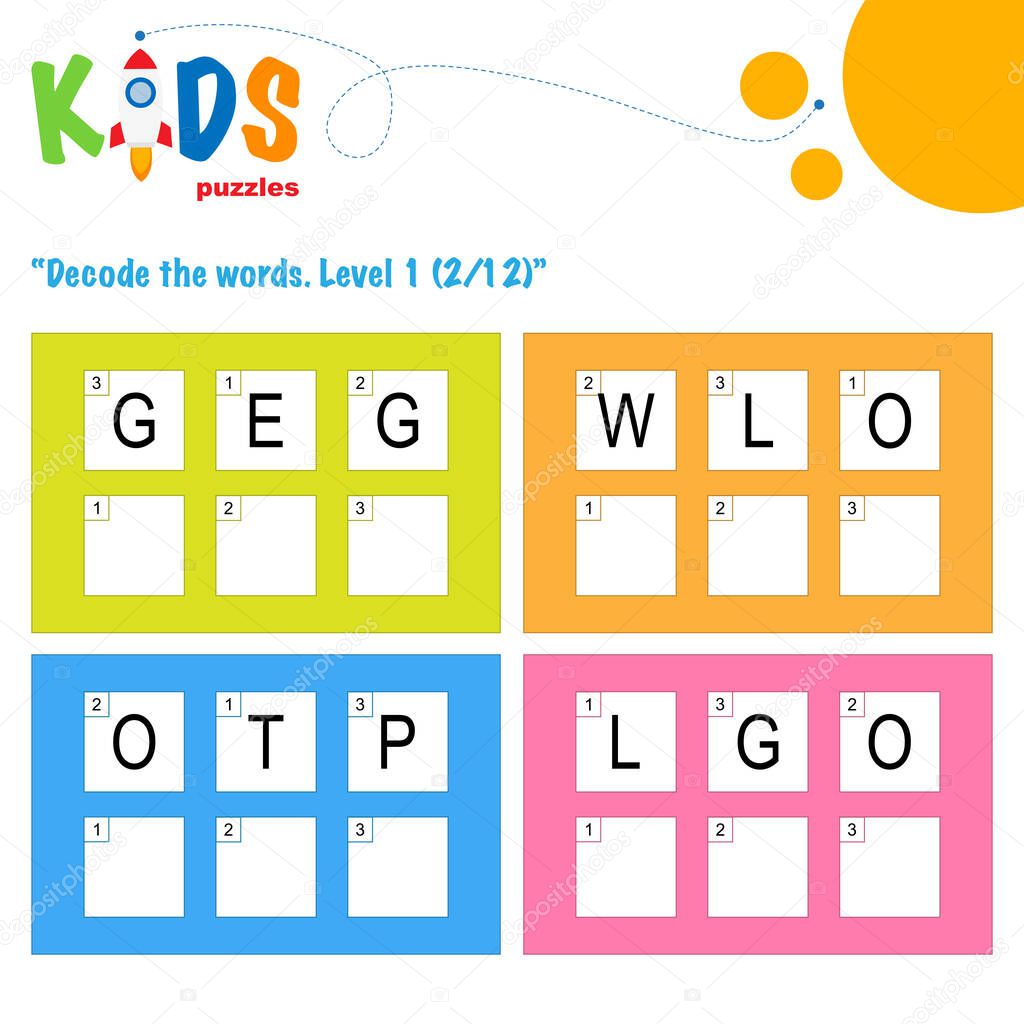 Decode the 3-letter words. Worksheet practice for preschool, elementary and middle school kids. Fun logic puzzle activity sheet.