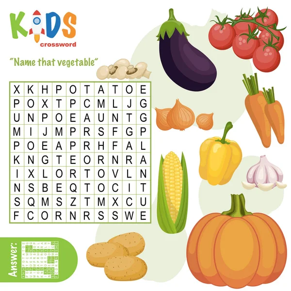 Easy Word Search Crossword Puzzle Name Vegetable Children Elementary Middle — Stock Vector