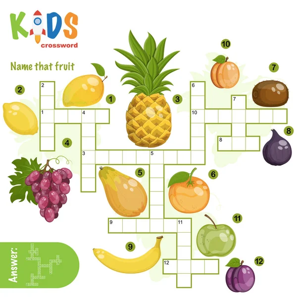 Crucigrama Fácil Nombra Esa Fruta Para Niños Escuela Primaria Media — Vector de stock