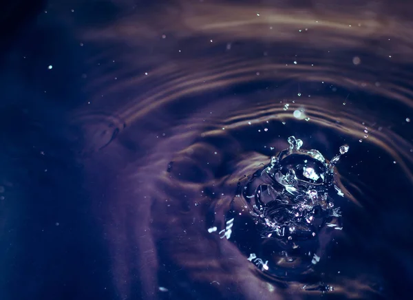 Agua Salpicando Charco Bajo Luces Neón Una Ráfaga Gotas Forma —  Fotos de Stock