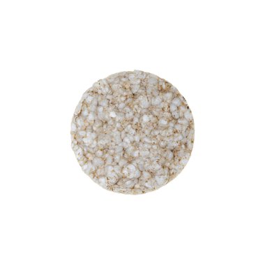 Yuvarlak dilimli pirinç ekmeği, beyaz arka planda izole edilmiş fotoğraf.