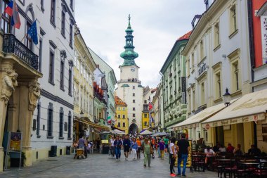 Bratislava, Slovakia - July 24, 2018: Old city architecture and city life in Bratislava