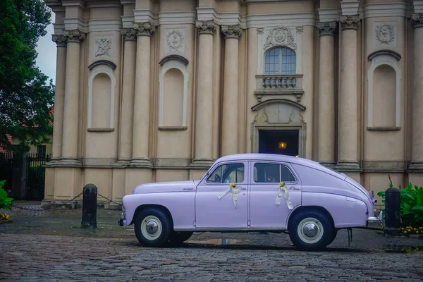 Warsaw Poland July 2018 Old Retro Car Background Historic Building — стокове фото