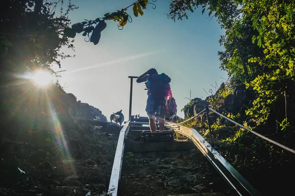 Traveler Climbing Mirror Mount Khao Chong Krachok Thailand — Stock Photo, Image