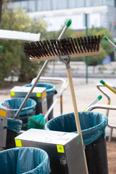 Set Street Cleaning Broom Rubbish Bag Dustpan — Stock Photo, Image