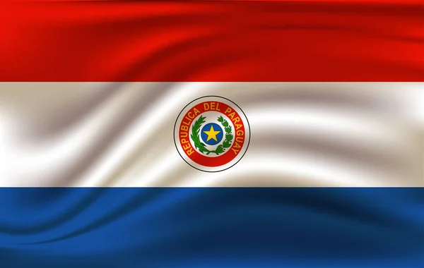 Realistische wapperende vlag van de wapperende vlag van Paraguay, hoge resolutie stof geweven vloeiende vlag, vector Eps10 — Stockvector