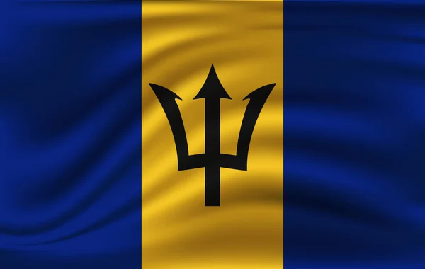 Realistic waving flag of the Waving Flag of Barbados, high resolution Fabric textured flowing flag, vector EPS10 — стоковый вектор