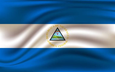 Nikaragua Dalgalı Bayrağı 'nın gerçekçi dalgalanan bayrağı, yüksek çözünürlüklü Kumaş desenli akış bayrağı, Eps10 vektörü