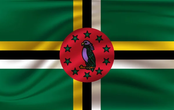 Bandera ondeante realista de la bandera ondeante de Dominica, bandera de flujo texturizada de tela de alta resolución, vector EPS10 — Archivo Imágenes Vectoriales
