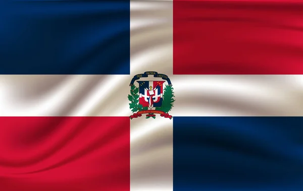 Realistic waving flag of the Waving Flag of Dominican Republic, high resolution Fabric textured flowing flag, vector EPS10 — стоковый вектор