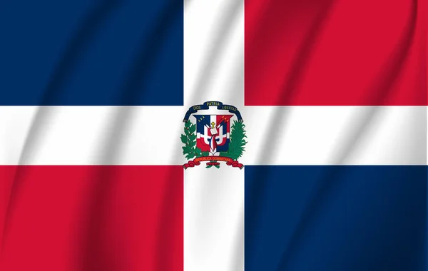 Realistic waving flag of the Waving Flag of Dominican Republic, high resolution Fabric textured flowing flag, vector EPS10 — стоковый вектор