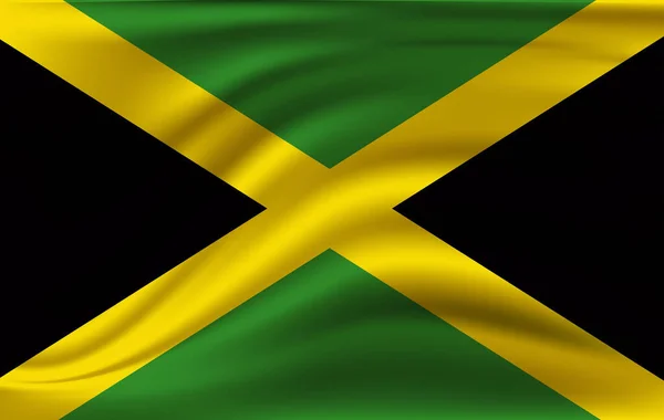 Bandeira acenando realista da Bandeira acenando da Jamaica, bandeira fluente texturizada de tecido de alta resolução, vetor EPS10 — Vetor de Stock