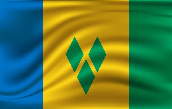 Reális lengő zászló a hullámzó zászló Szent Vincent és a Grenadine-szigetek, nagy felbontású szövet texturált áramló zászló, vektor Eps10 — Stock Vector