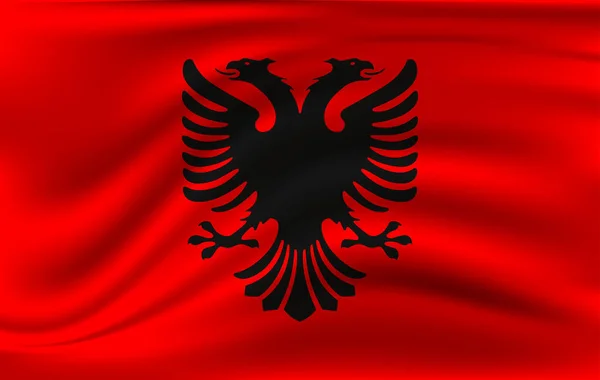 Drapeau agitant réaliste de l'Albanie. Drapeau fluide texturé en tissu, vecteur EPS10 — Image vectorielle