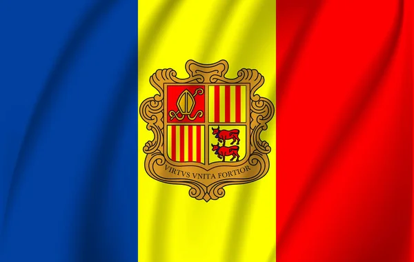 Realistiska viftar flagga i Andorra. Tyg texturerat friflytande flagga, vektor Eps10 — Stock vektor