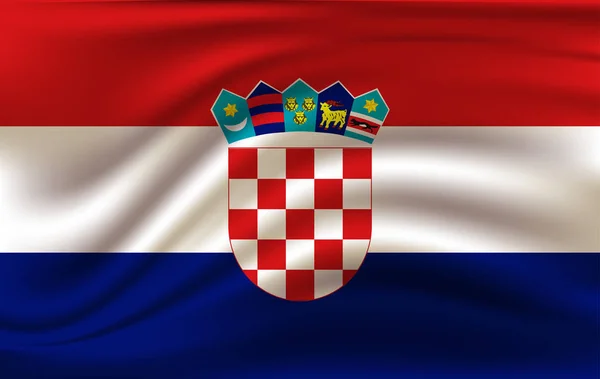 クロアチアの現実的な手を振る旗、ファブリックのテクスチャ流れるフラグ Eps10 をベクター — ストックベクタ