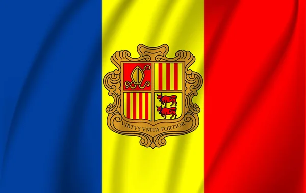 Bandera ondeante realista de Andorra. Tela texturizada bandera que fluye, vector EPS10 — Foto de Stock