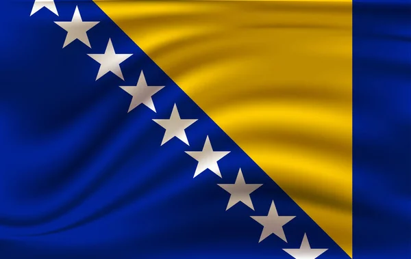 Vlag van Bosnië en Herzegovina zwaaiend in de wind detail. Gestructureerd stromend weefsel vlag, vector Eps10 — Stockfoto