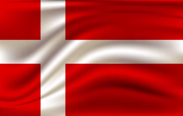 덴마크 국기가 바람에 나부끼는 모습. 직물로 된 흐르는 깃발, 벡터 eps10 — 스톡 사진