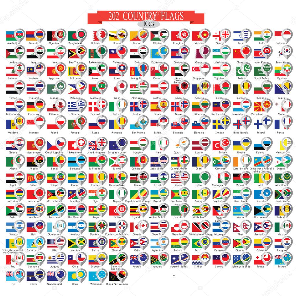 Map marker with flags. Vector illustration 10eps.