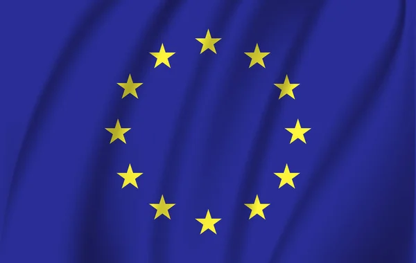La bandera de la Unión Europea ondeaba al viento. Cosido con trozos de tela, banderas detalladas muy realistas ondeando en el viento, con la textura del material . — Vector de stock