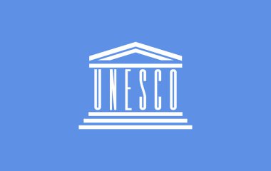 Unesco bayrağı. Tarzlı bir bayrağın vektör çizimi. Kağıttaki gölgeli kesik..