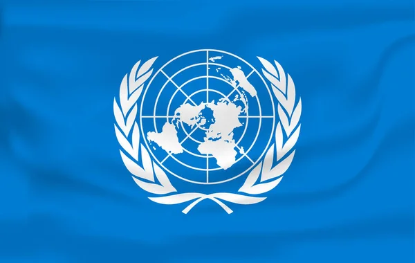 Drapeau des Nations Unies soufflant dans le vent isolé. Design abstrait patriotique officiel. Illustration de rendu 3D du symbole de signe d'agitation . — Image vectorielle