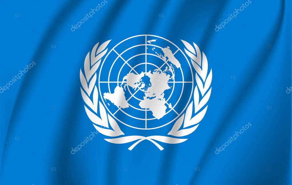 United Nations flag blowing in the wind isolated. Official patriotic abstract design.