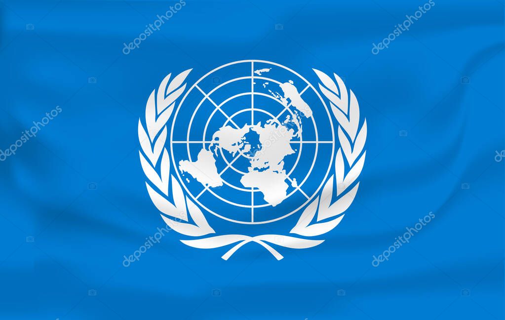 United Nations flag blowing in the wind isolated. Official patriotic abstract design.