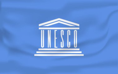 Unesco 3D bayrağı. Yakın çekim.