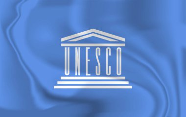 Unesco 3D bayrağı. Yakın çekim.