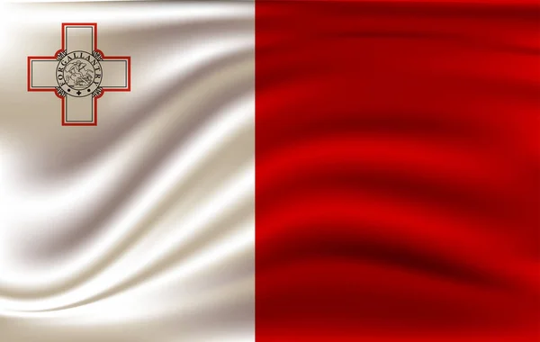 Sventolando bandiera di Malta. Bandiera al vento. Marchio nazionale. Sventola la bandiera di Malta. Bandiera di Malta che scorre. Illustrazione vettoriale . — Vettoriale Stock