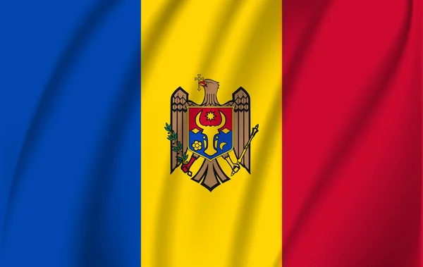 Flagge der Republik Moldau mit Fahnenmast, die im Wind weht. Vektorillustration — Stockvektor