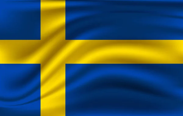 Flag af Sverige vinker i vinden detalje – Stock-vektor