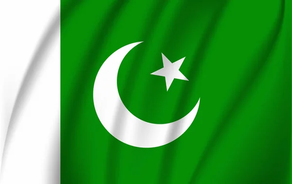 Bendera Pakistan. Realistik melambaikan bendera Republik Islam Pakistan . - Stok Vektor