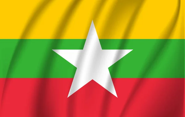 Bandera de Myanmar. Bandera ondeante realista de la República de la Unión de Myanmar . — Archivo Imágenes Vectoriales