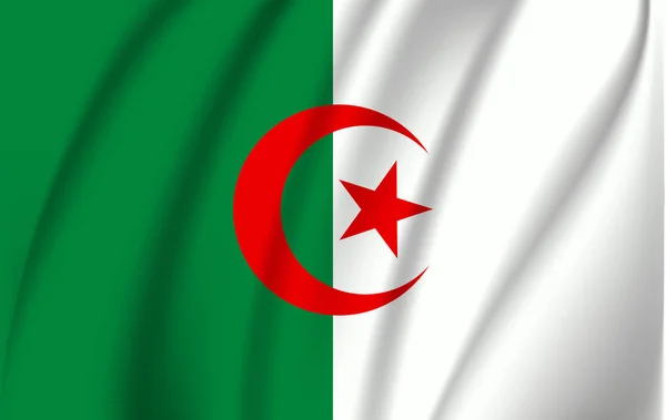 Cezayir bayrağı. Kıvrımlı kumaş arkaplanlı soyut ulusal bayrak dalgalanması. Cezayir 'in gerçekçi bayrağı — Stok Vektör