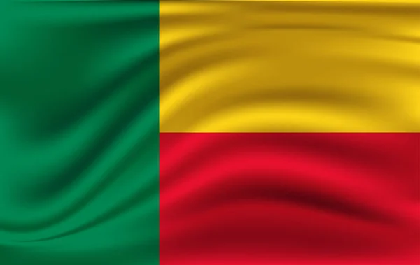 Benins flagga. Realistiska viftande flagga Republiken Benin. — Stock vektor