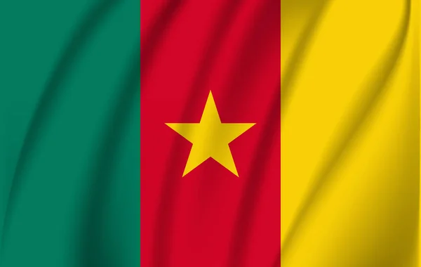 Vlajka Kamerunu. Realistické mávat vlajkou Kamerunské republiky. — Stockový vektor