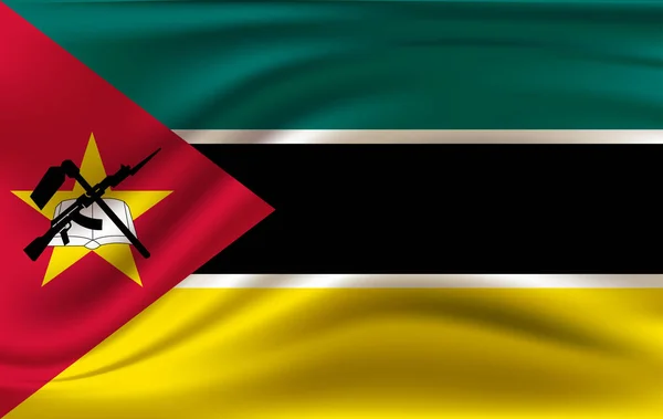 Vlag van Mozambique. Realistische zwaaiende vlag van de Republiek Mozambique. — Stockvector