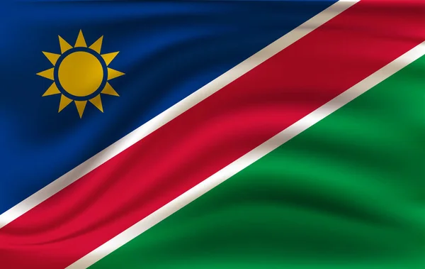 Vlag van Namibië. Realistisch zwaaien de vlag van de Republiek Namibië. — Stockvector