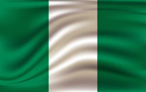 나이지리아의 국기입니다. 실제 나이지리아 연방 공화국의 국기를 흔들며. — 스톡 벡터