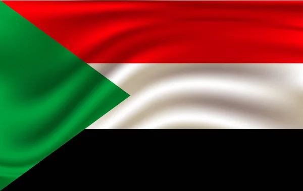 De vlag van Soedan. Realistische zwaaiende vlag van de Republiek Soedan. — Stockvector