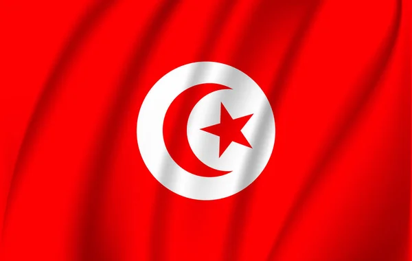 Tunisiens flagga. Realistiska viftande flagga Republiken Tunisien. — Stock vektor
