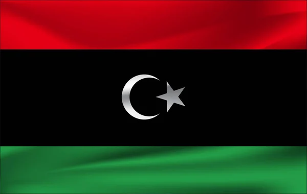 Bandiera sventolante realistica dello stato della Libia. EPS 10 — Vettoriale Stock