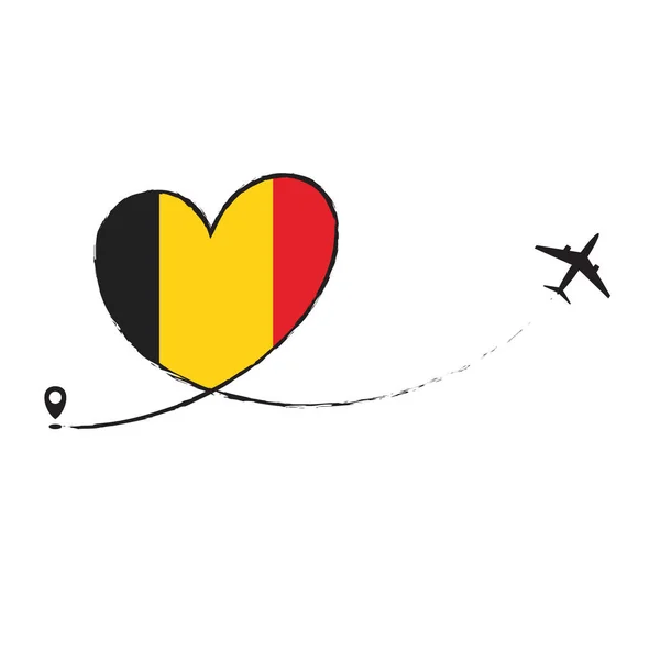 Flagga Belgien älskar romantiska resor flygplan flygplan flygplan flyg flyg flyg jet flygbolag linje vektor väg kul rolig pin plats pekare rutt spår spår spår semester — Stock vektor