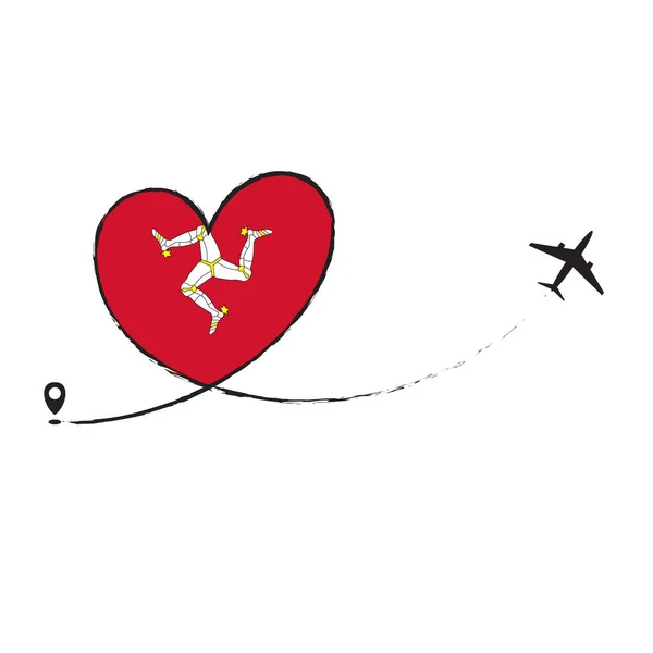 Bandeira Isle Man Love Romantic Travel Plane Airplane Airplane Flight — Vetor de Stock