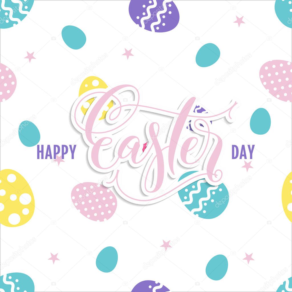 Happy Easter lettering card. Hand drawn lettering poster for Easter.