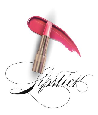 Pembe ruj ve smear ruj beyaz arka plan üzerinde. Güzellik ve kozmetik arka plan. Reklam el ilanı, afiş, broşür için kullanın. Şablon vektör.